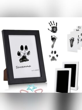 FRAMED Pet Dog Cat Baby Paw Or footprint  handprint Ink Pad Touchless Ink Pad